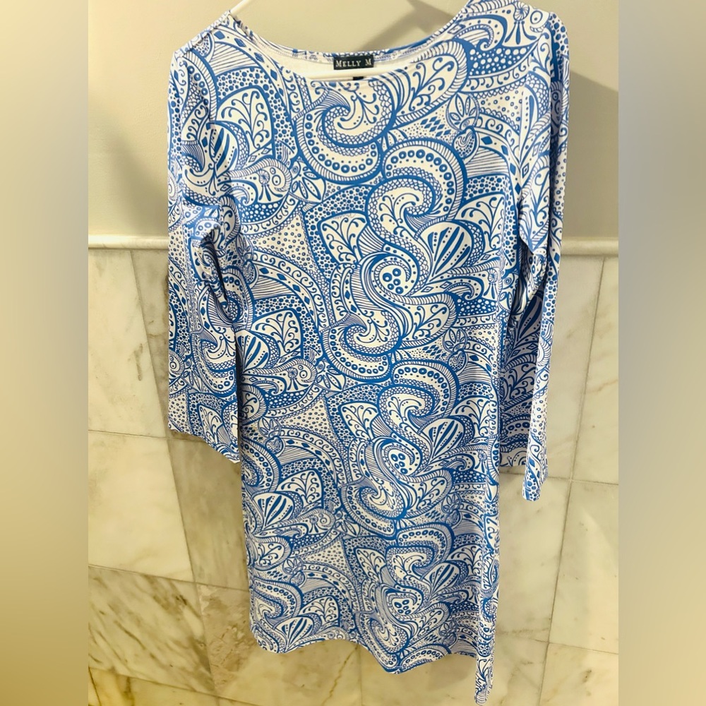 Melly M Blue White beach summer Dress Size small